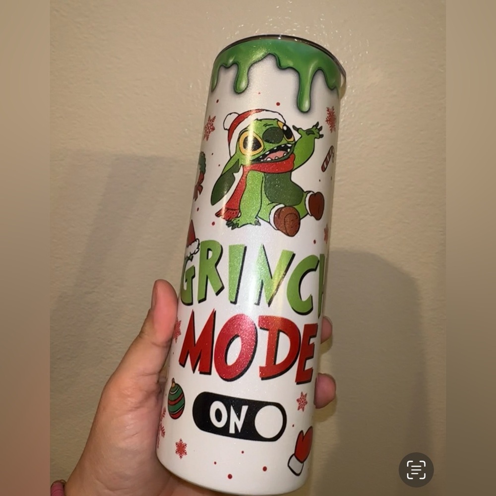 Sparkly Grinch Mode Christmas Stitch Tumbler